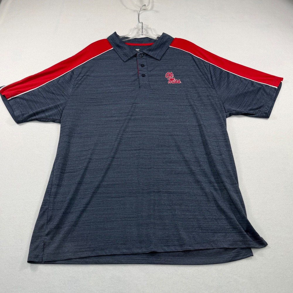 NCAA Ole Miss Rebels Polo Shirt Mens 2XL Navy Blue Red Space Dye Performance